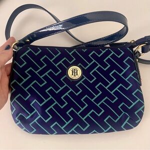 Tommy Hilfiger Navy and Teal Geometric Crossbody Bag